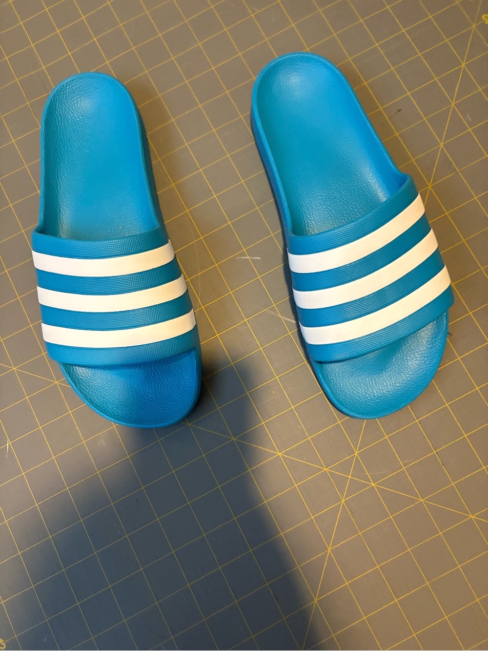 adidas Blue Slide Sandals with White Stripes